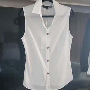 Love Moschino. White Sleeveless Button-Down Shirt